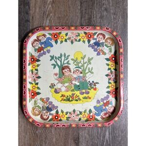 Raggedy Ann Andy Metal Lap Tray Unisex OS White Good Vintage Pritchard Floral